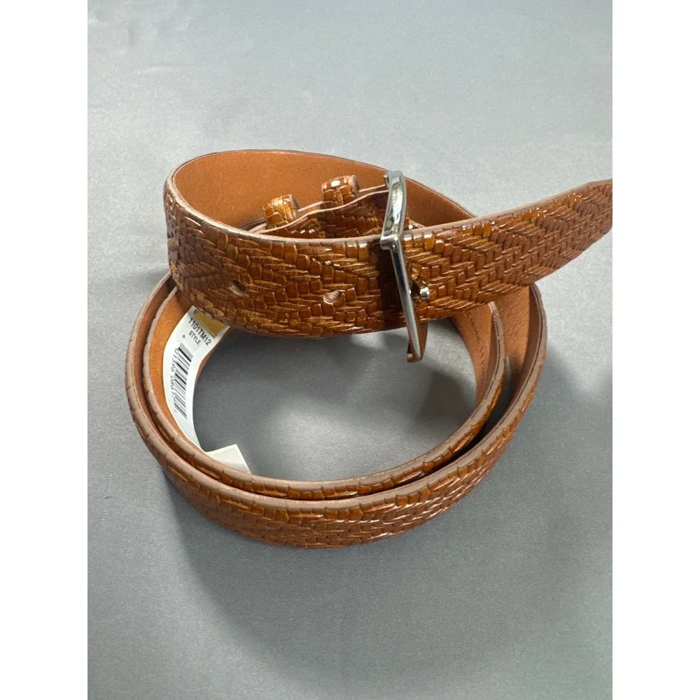 Tommy Bahama Mens Woven Embossed Leather Belt Brown 1101TM12 Size 36 NEW